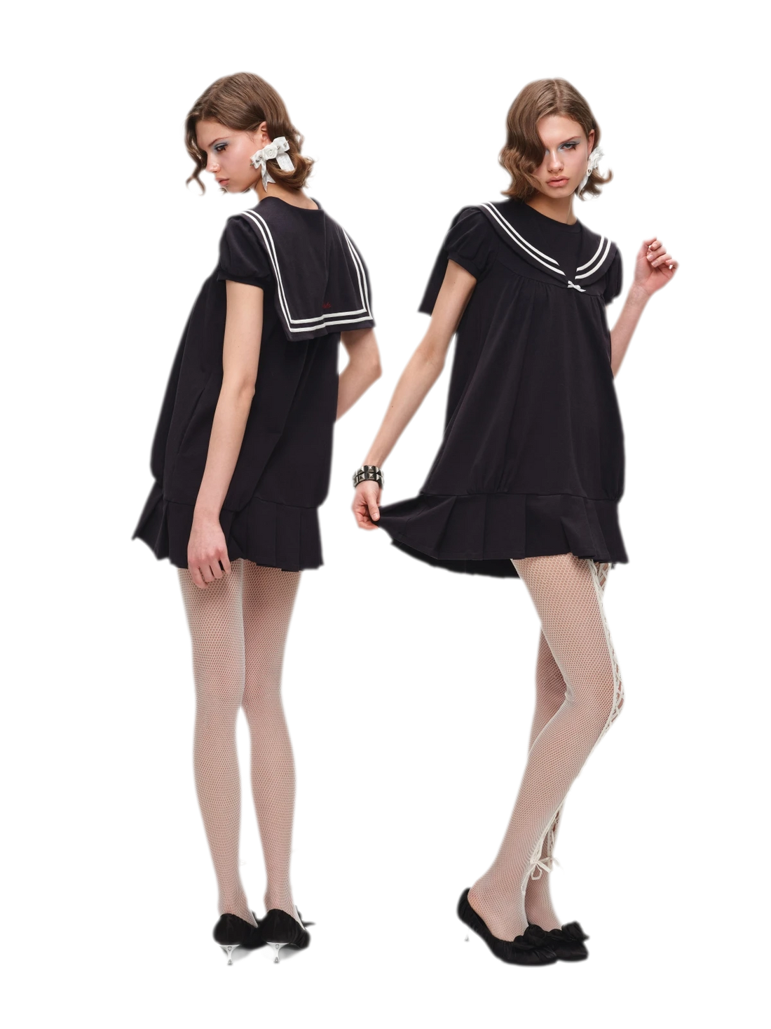 1JINN STUDIO Retro Navy Collar Pleated Dress – view 7