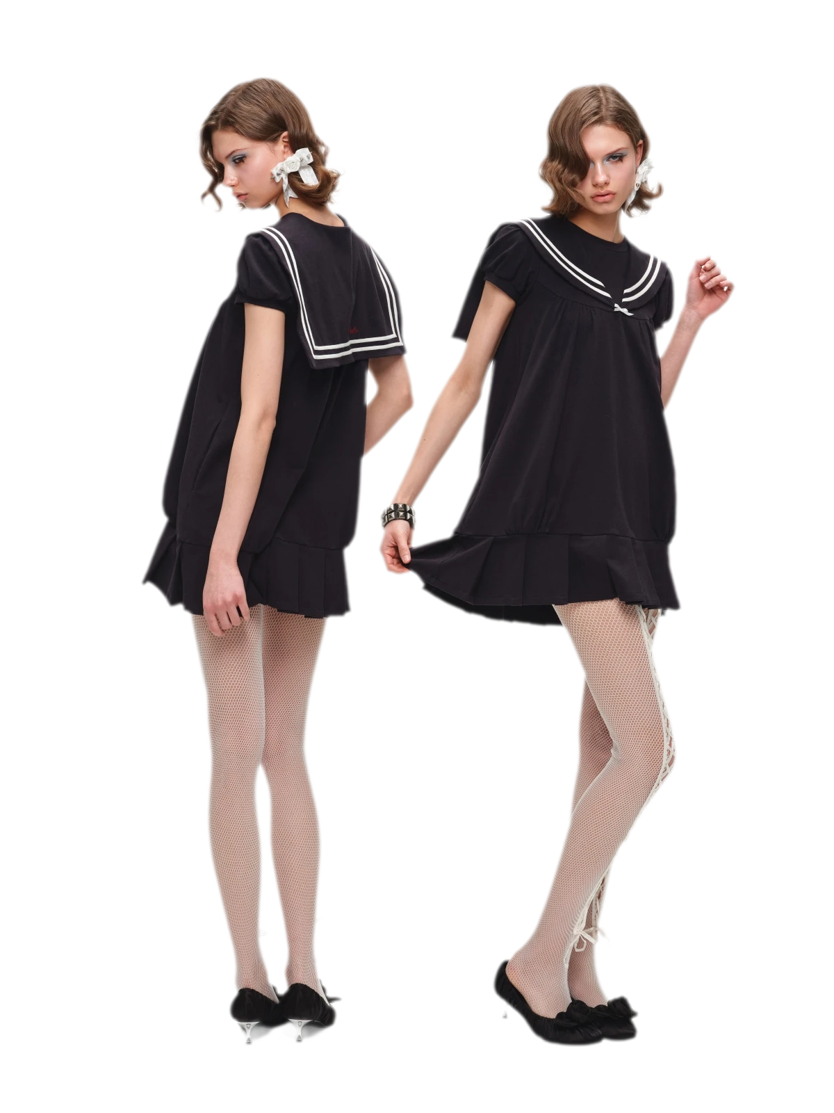 Retro Navy Collar Pleated Dress