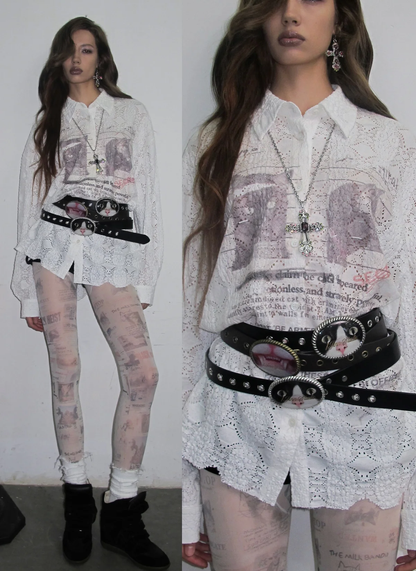 Vintage Cat Print Tights
