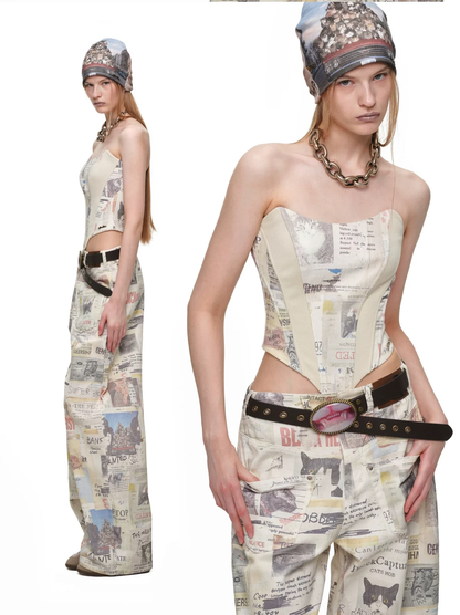 Pantalon en toile imprimé à jambes larges