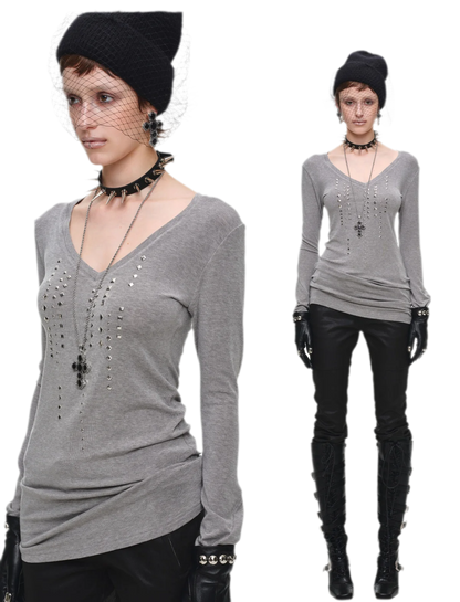 Rhinestone Fitted Knit Top