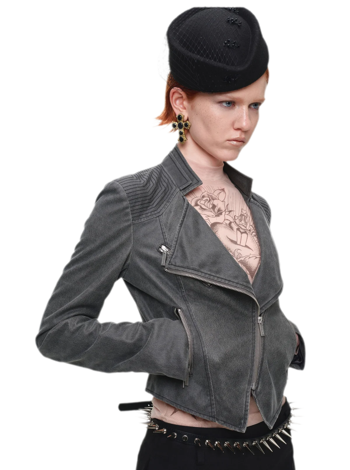 Washed Leather-Look Fitted Jacket