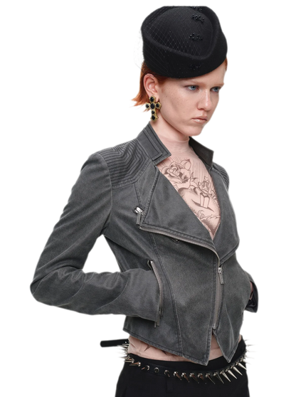 Washed Leather-Look Fitted Jacket