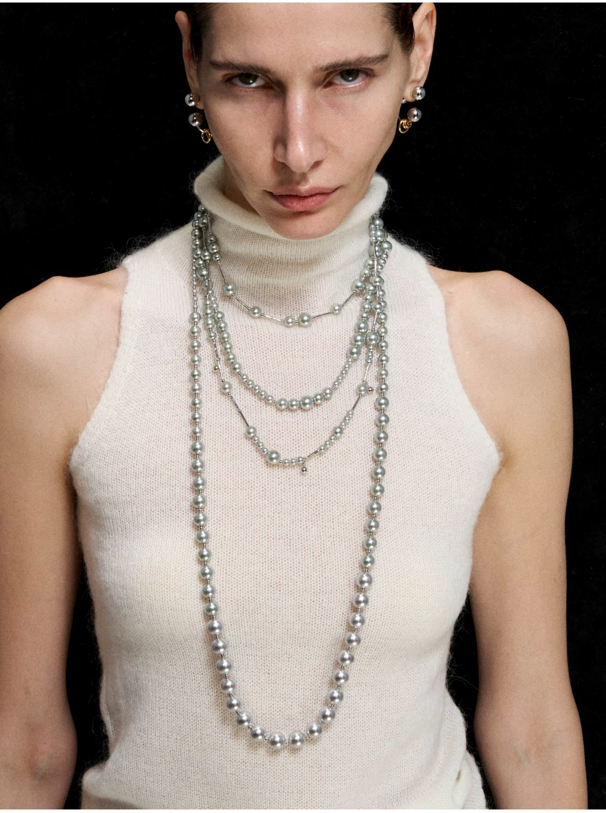 Silver Pearl Long Necklace