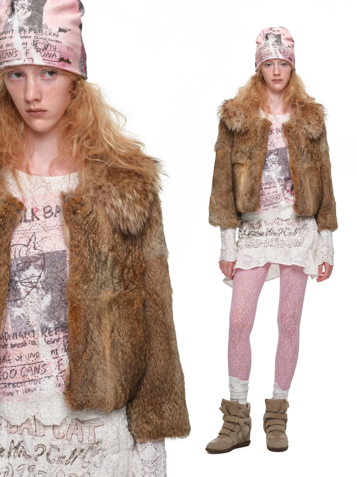 Chaqueta corta de cuello de piel de conejo 100% angora