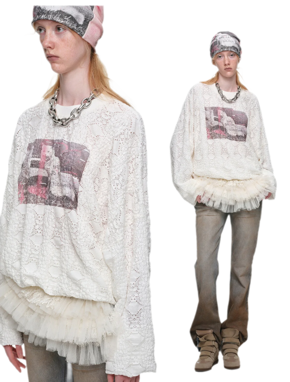 Distressed Cat Graphic Sweatshirt