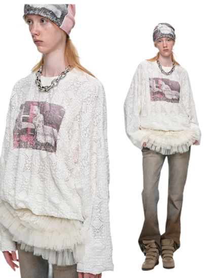 Distressed Cat Graphic Sweatshirt