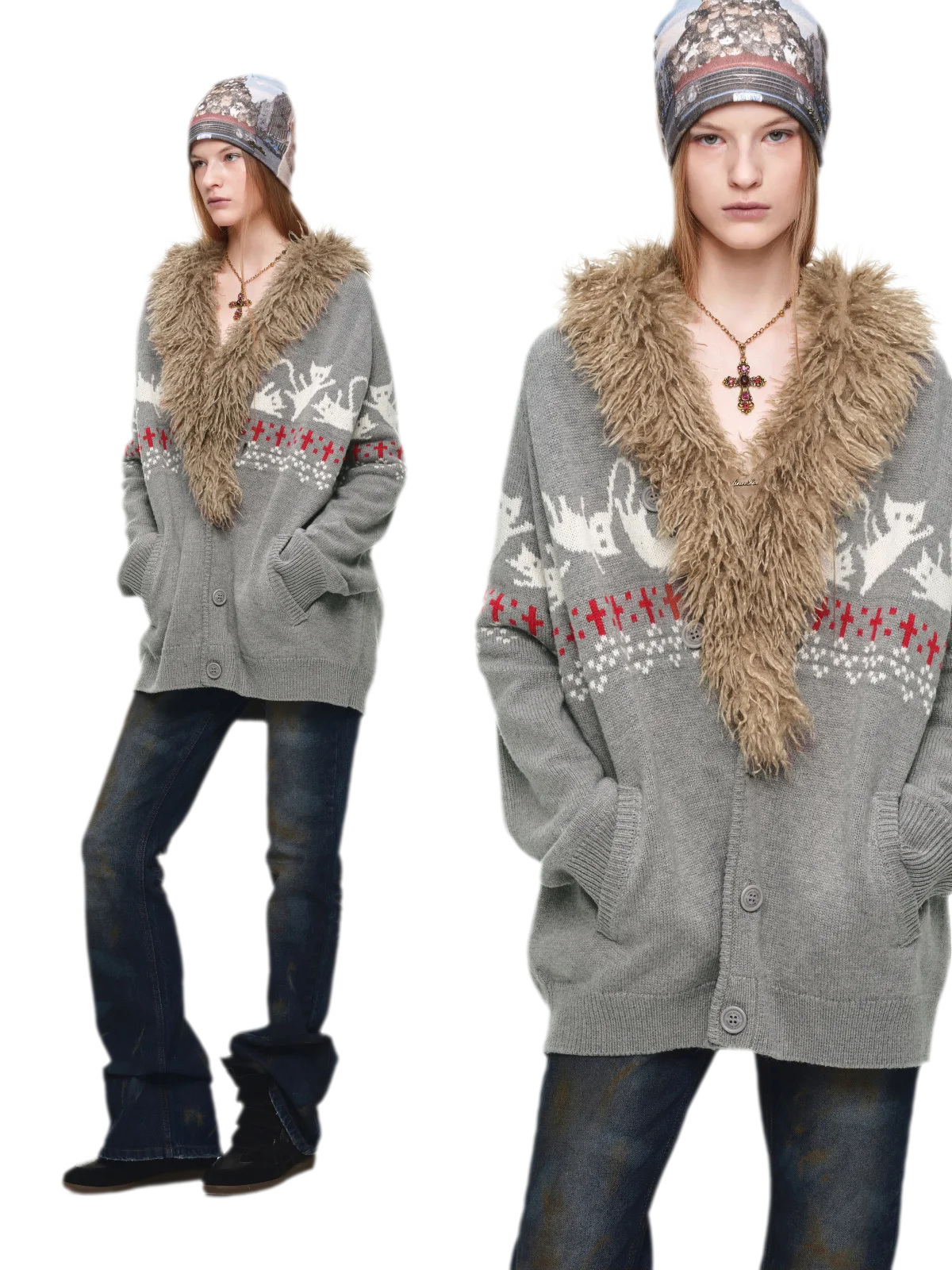 Gilet jacquard Fair Isle avec chats