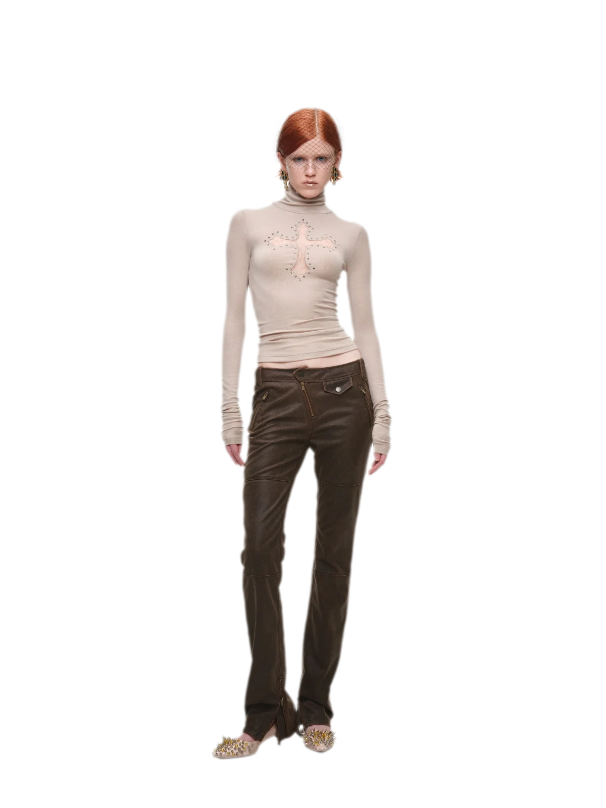 Rhinestone Lace Turtleneck Knit Top