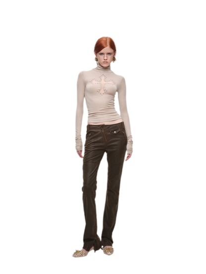 Rhinestone Lace Turtleneck Knit Top