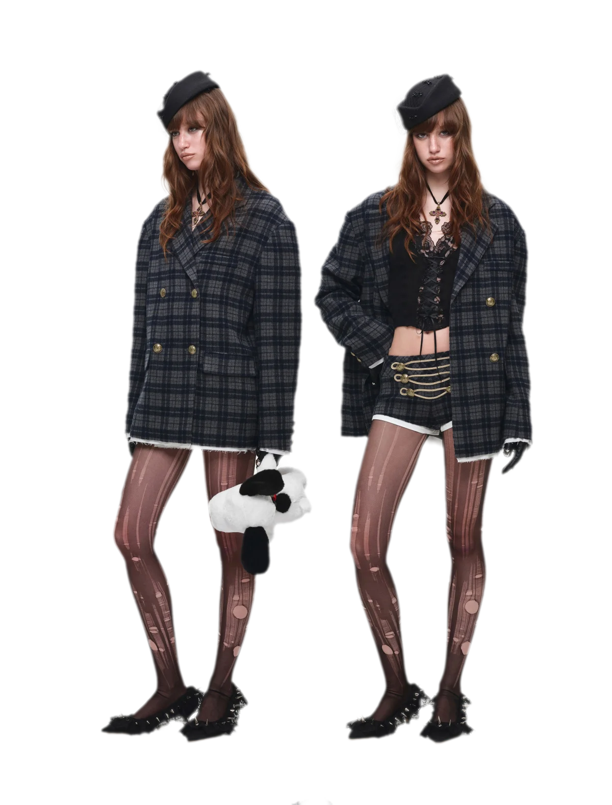 Vintage Plaid Double-Breasted Coat