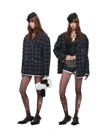 Vintage Plaid Double-Breasted Coat