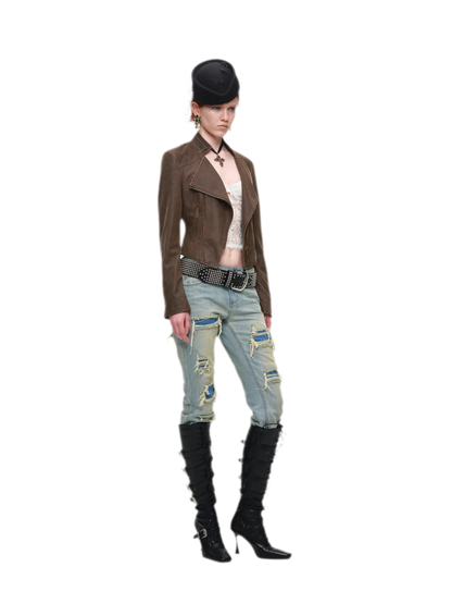 Washed Appliqué Straight-Leg Jeans
