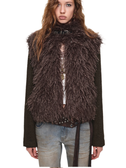 Veste courte en laine à ceinture contrastante