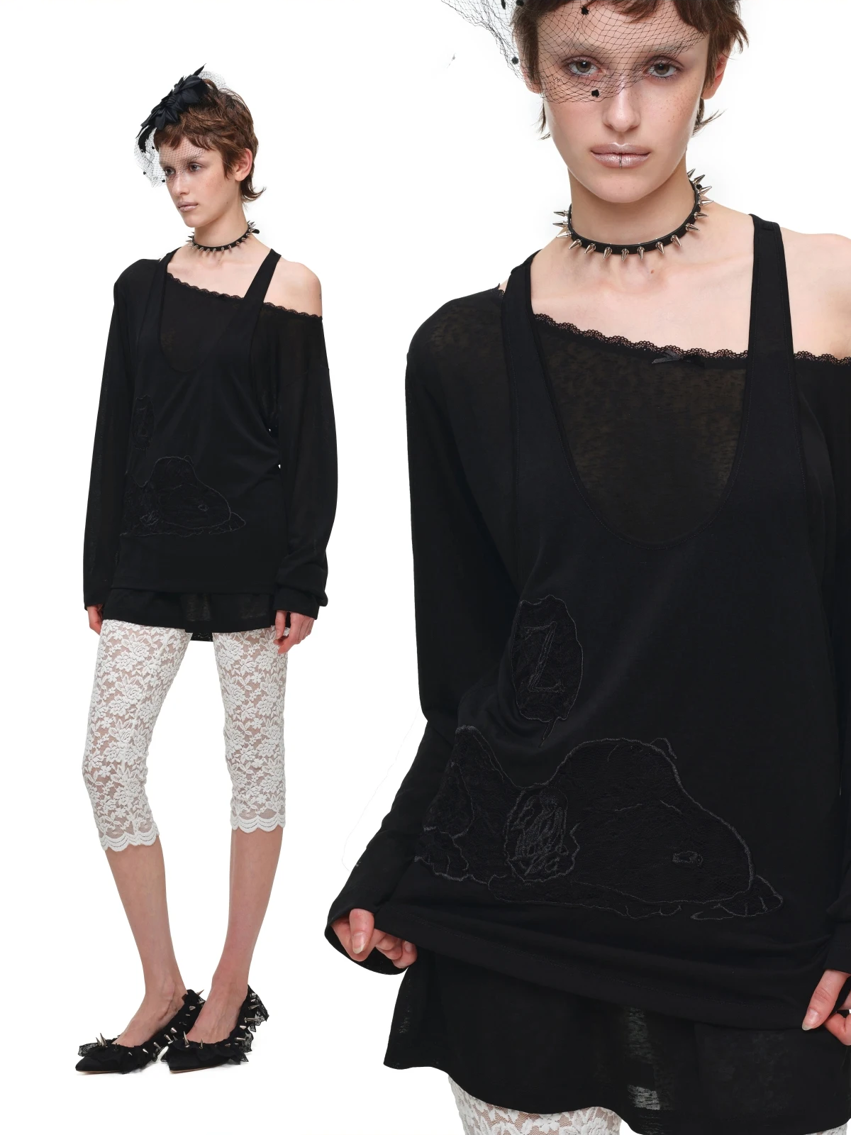 Lace Appliqué Layered Long-Sleeve T-Shirt