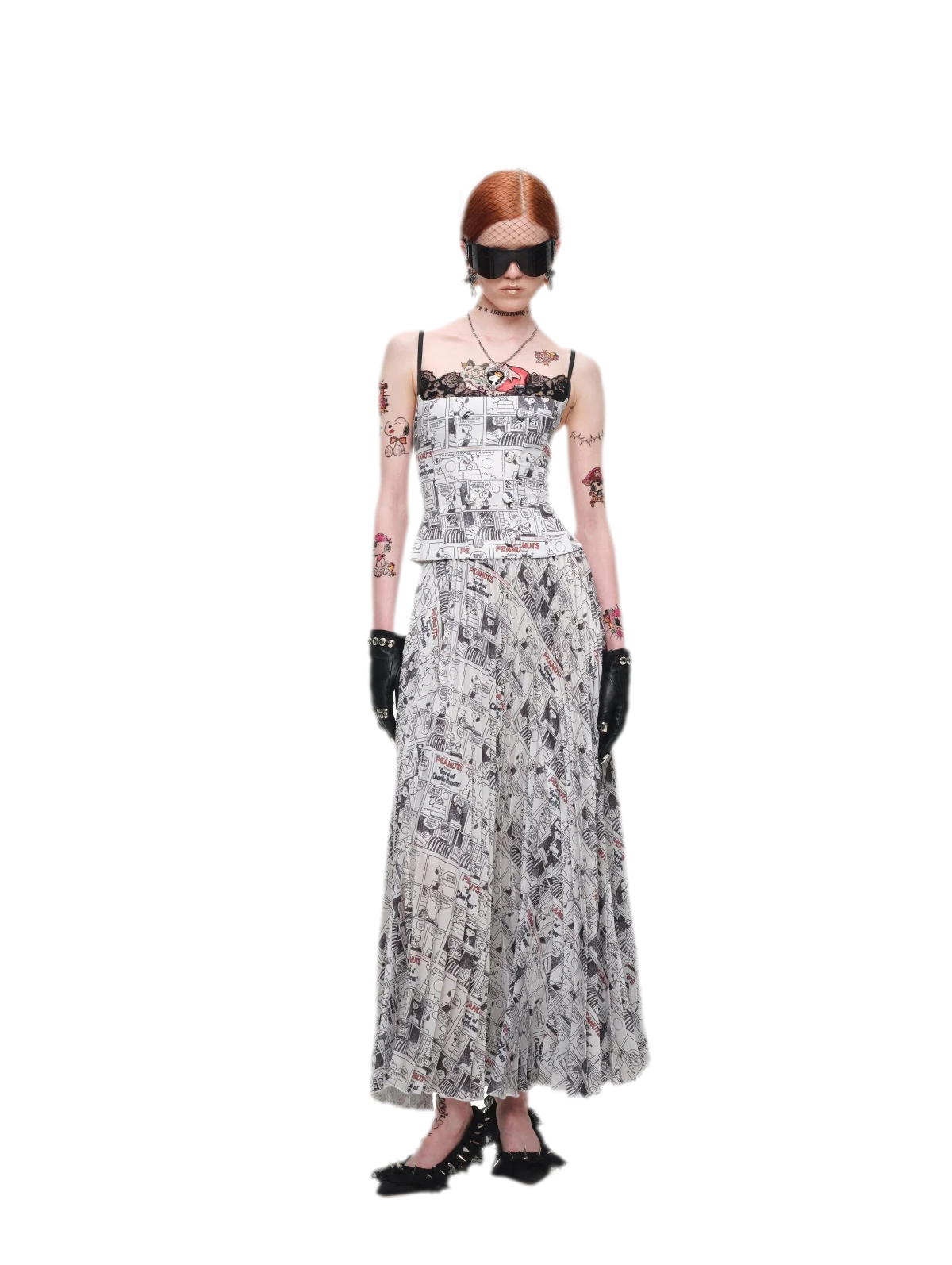 Pleated Newspaper A-Line Skirt
