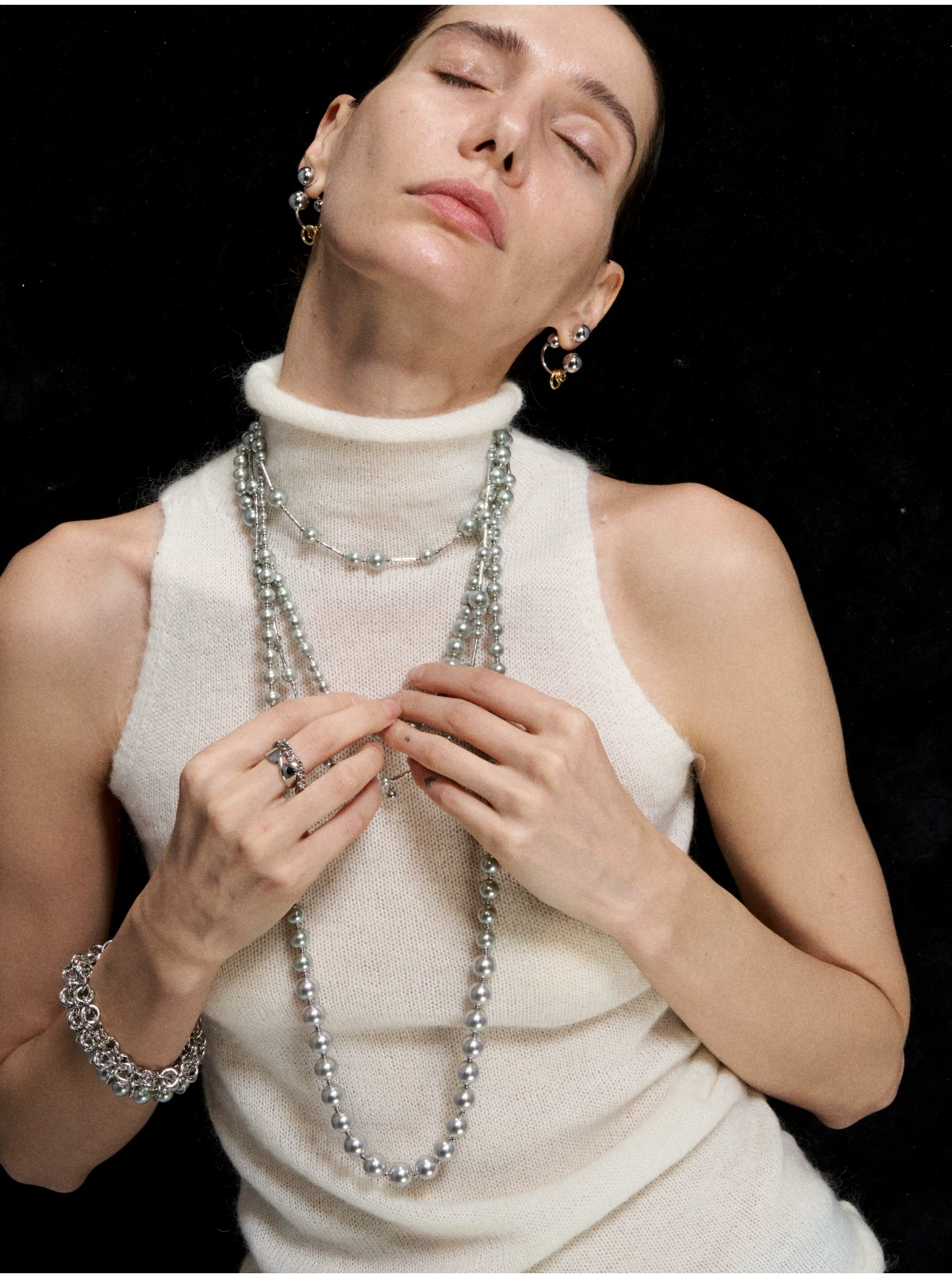 Silver Pearl Layered Necklace
