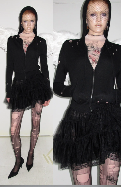 Distressed Hooded Knit Cardigan