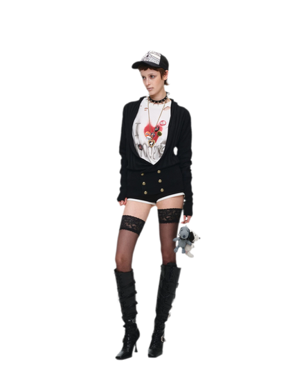 Double-Breasted V-Neck Cardigan