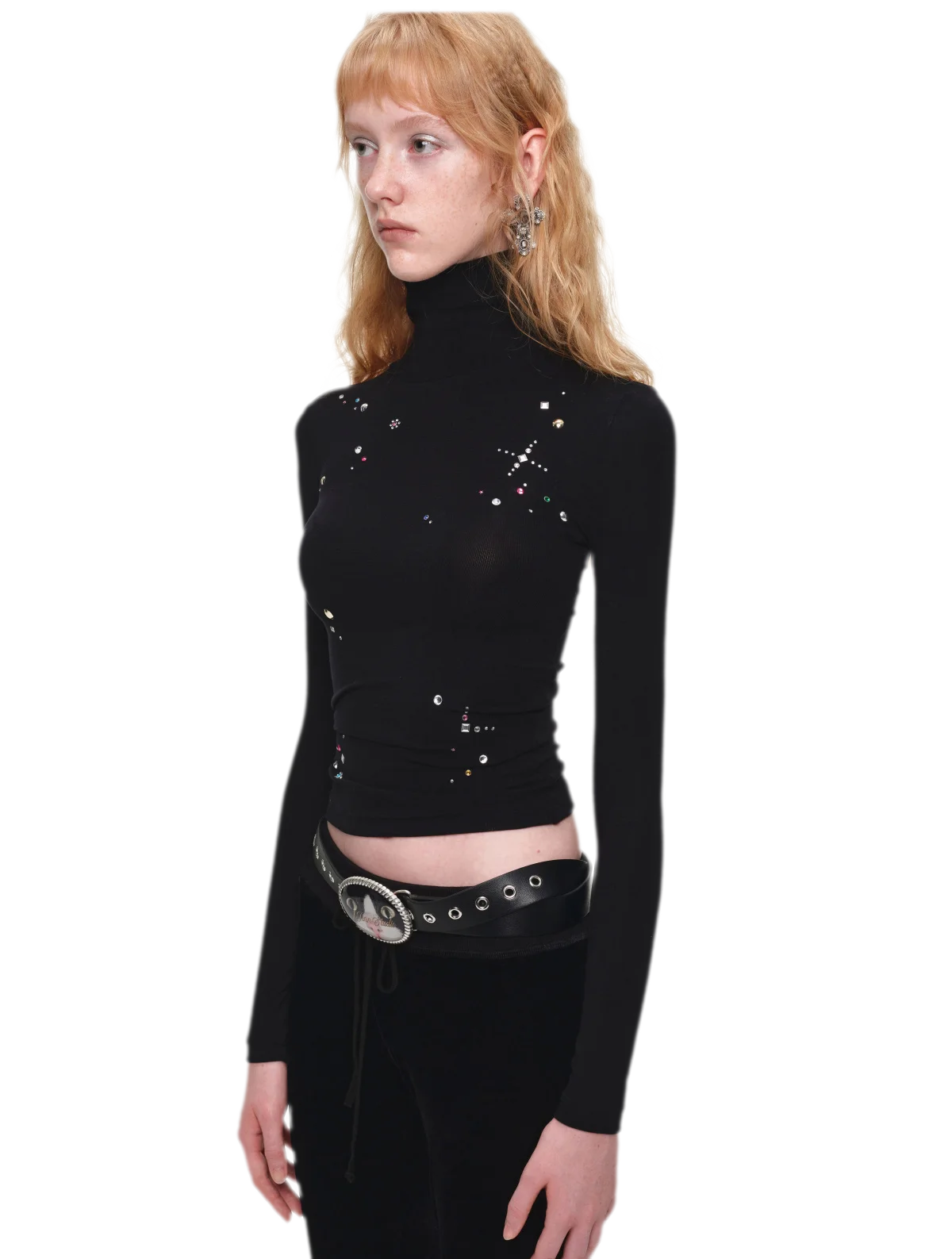 Top à col roulé en mérinos orné de strass