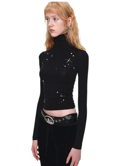 Top à col roulé en mérinos orné de strass