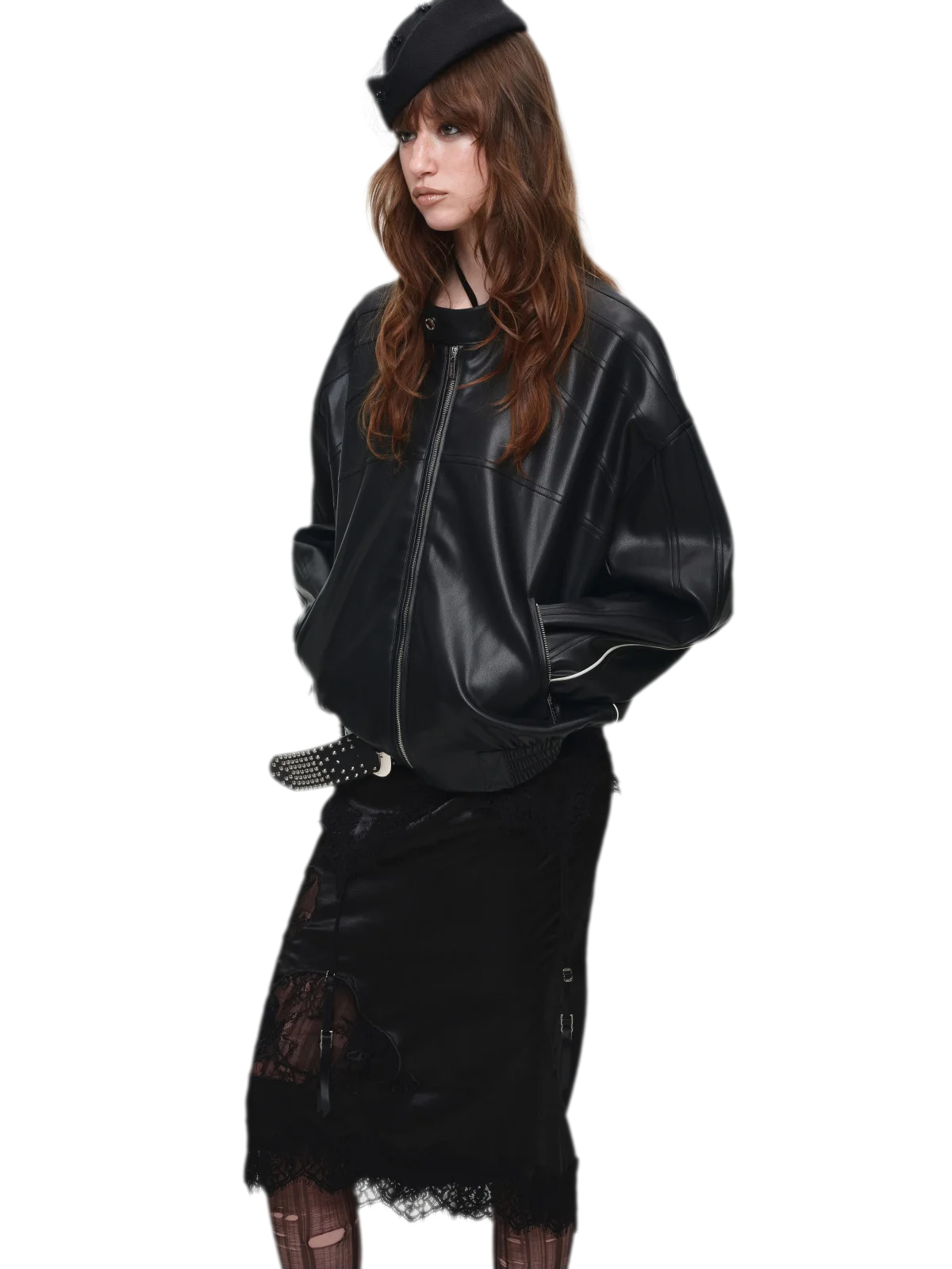 Contrast Trim Cropped PU Jacket