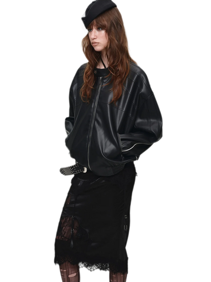 Contrast Trim Cropped PU Jacket