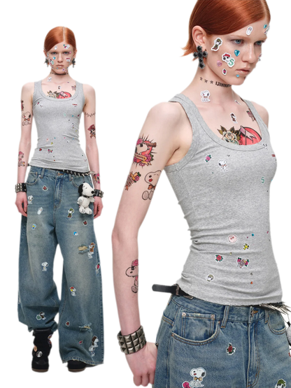 Washed Ribbed Scoop-Neck Tank