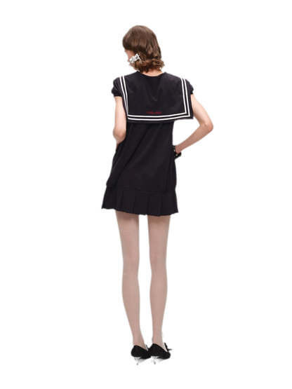 Retro Navy Collar Pleated Dress
