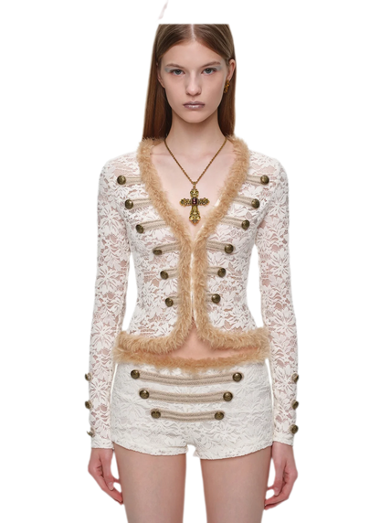 Set di cardigan e shorts con profili metallici