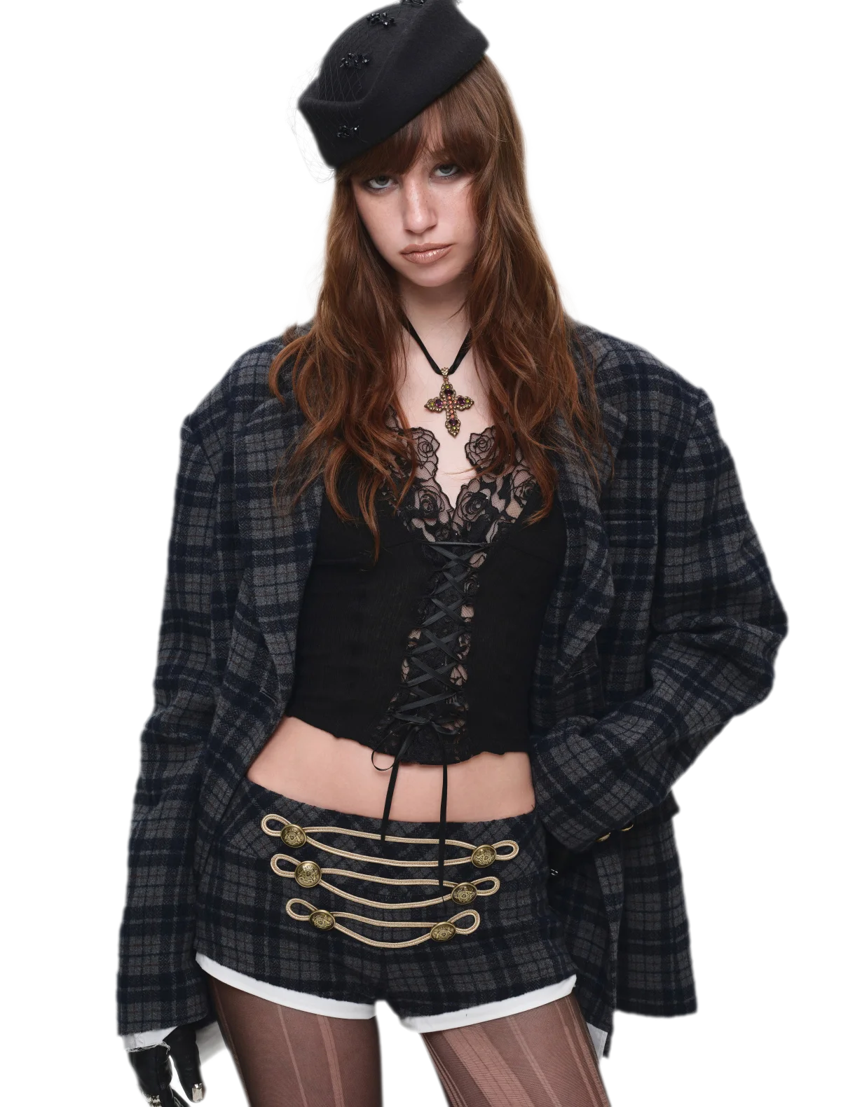 Vintage Plaid Double-Breasted Coat