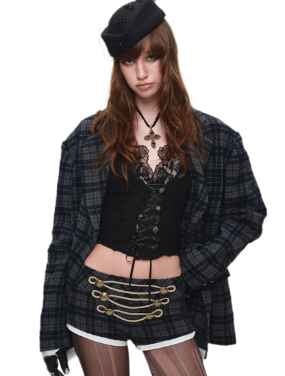 Vintage Plaid Double-Breasted Coat