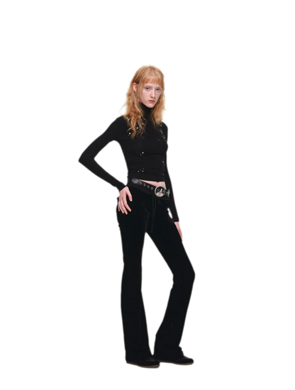 Top à col roulé en mérinos orné de strass