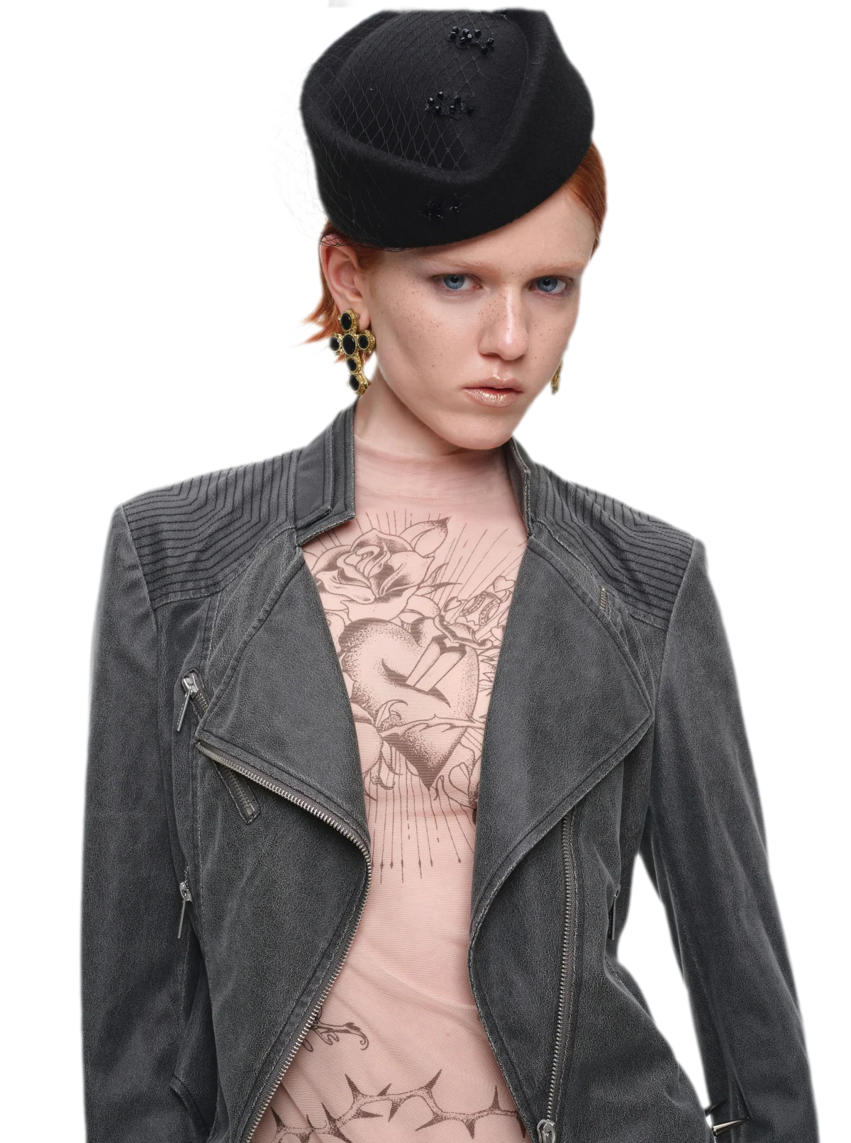 Washed Leather-Look Fitted Jacket