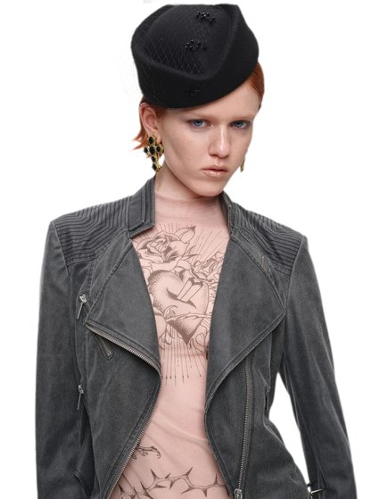 Washed Leather-Look Fitted Jacket