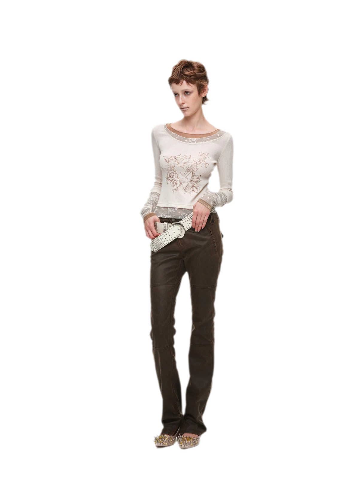 Vintage Lace Contrast Long-Sleeve Top