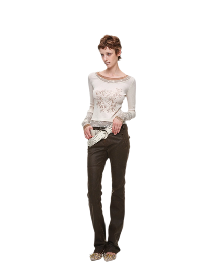 Vintage Lace Contrast Long-Sleeve Top