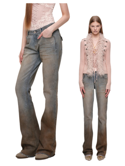 Quần jeans ống loe chuyển màu phong cách vintage