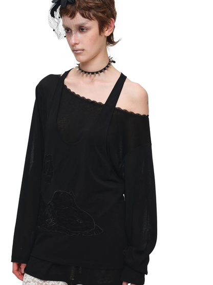 Lace Appliqué Layered Long-Sleeve T-Shirt