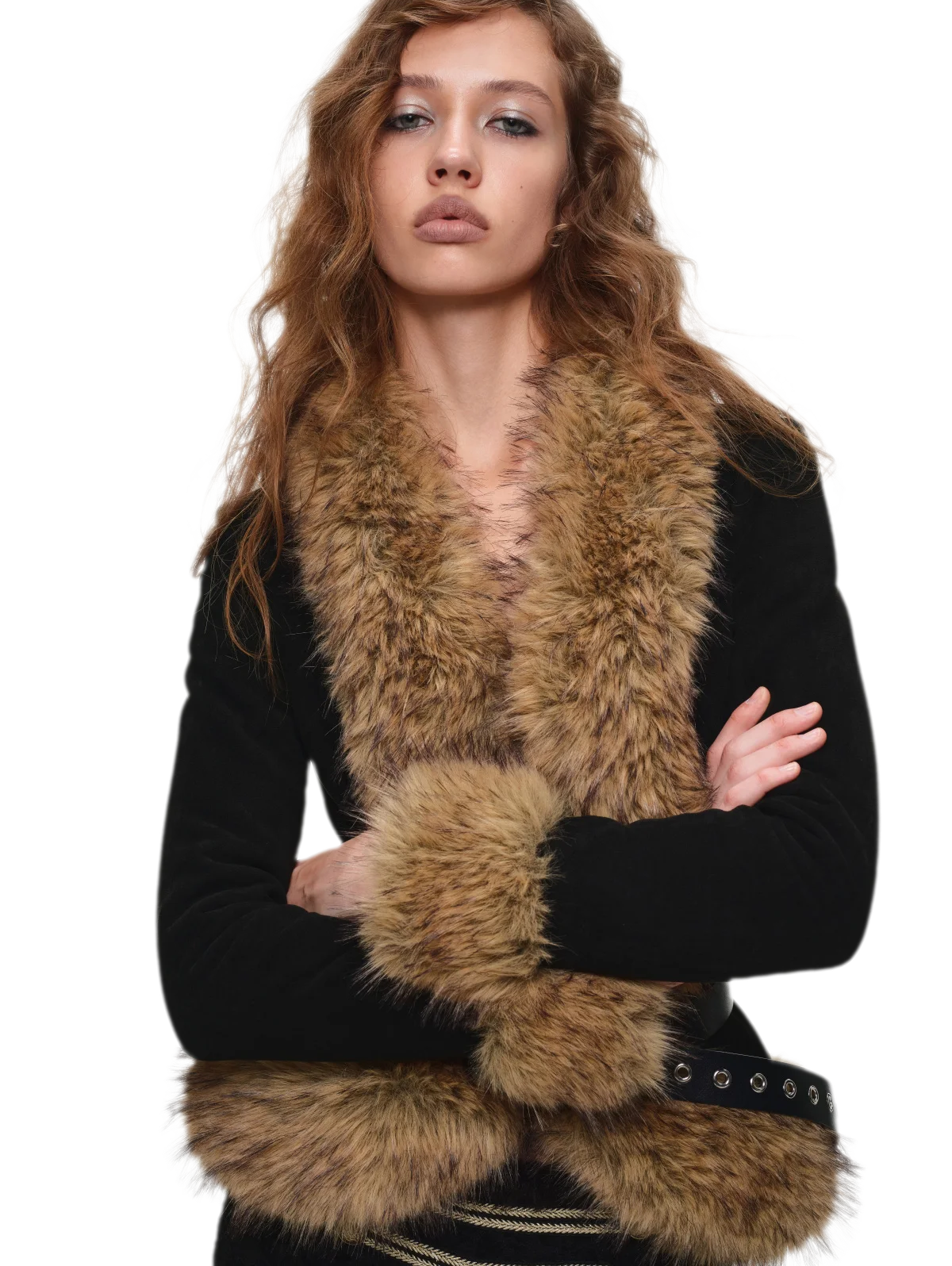 Faux Rabbit Fur Cinched Jacket