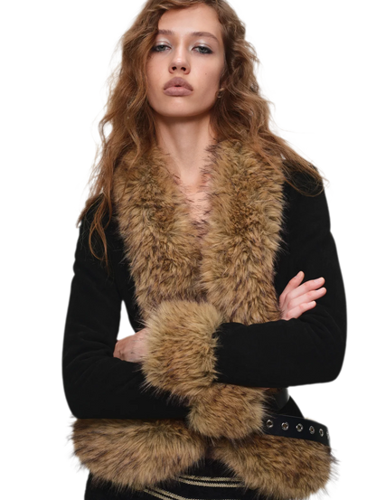 Faux Rabbit Fur Cinched Jacket