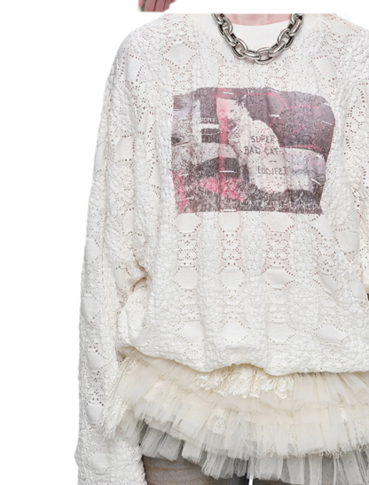 Distressed Cat Graphic Sweatshirt