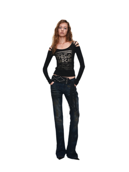Rust-Dyed Flared Leg Jeans