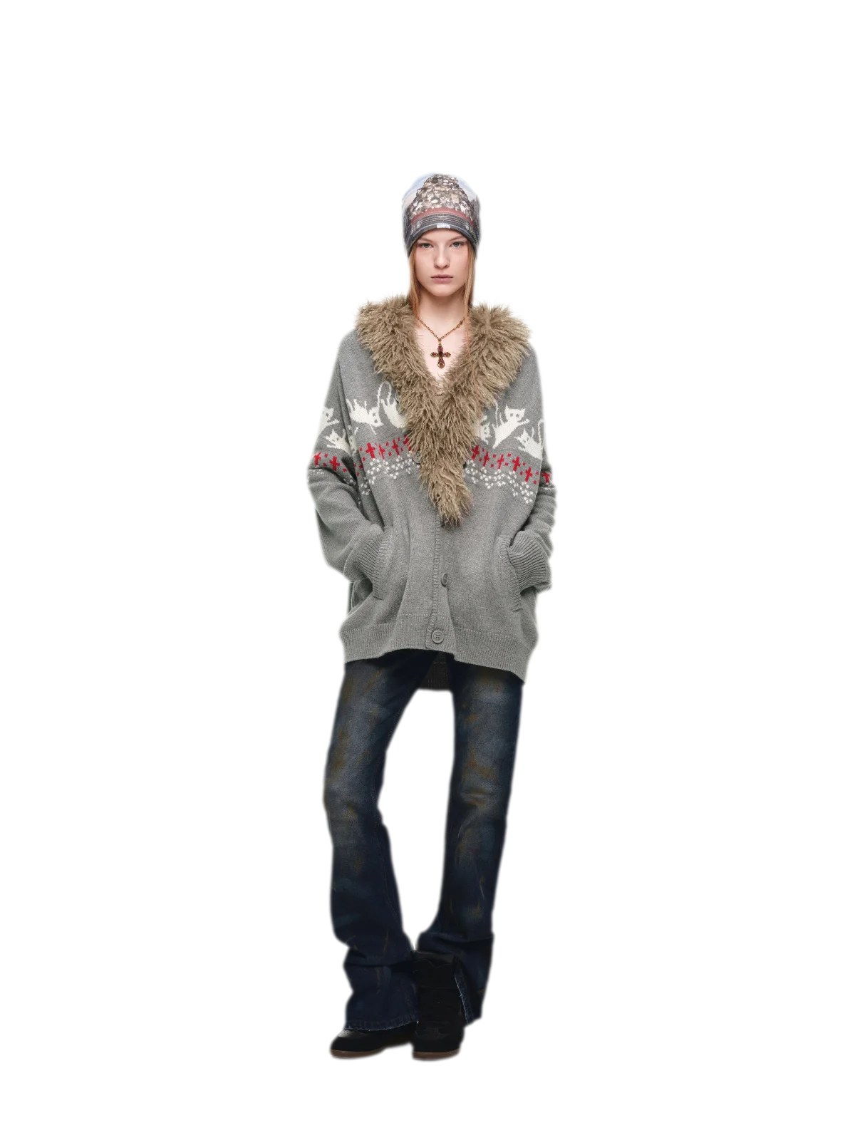 Gilet jacquard Fair Isle avec chats