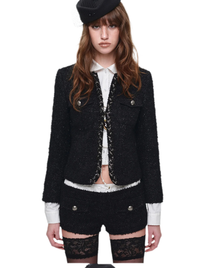 Bouclé Cropped Jacket Shorts Set