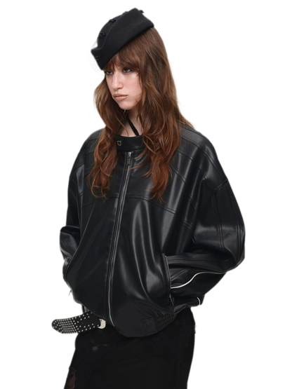 Contrast Trim Cropped PU Jacket