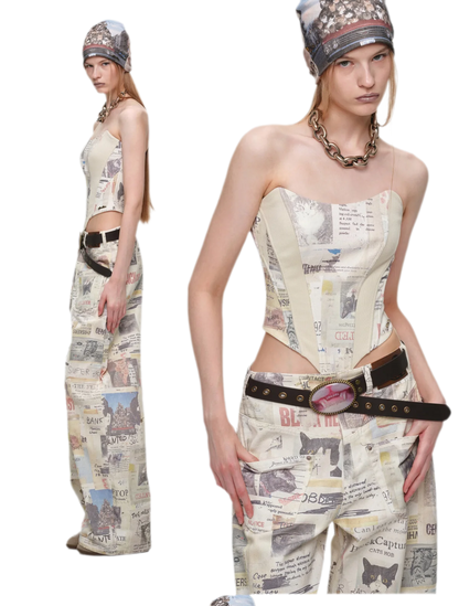 Printed Fishbone Bustier Top