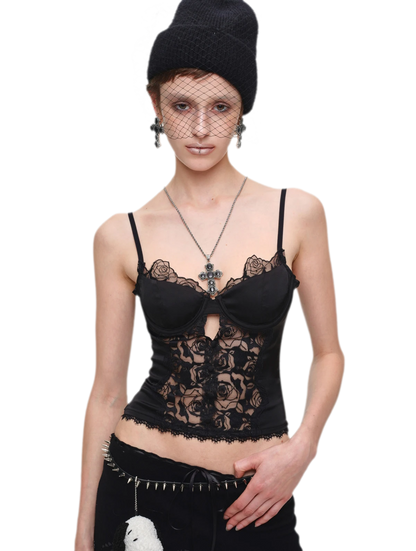 Lace Panel Satin Corset Top