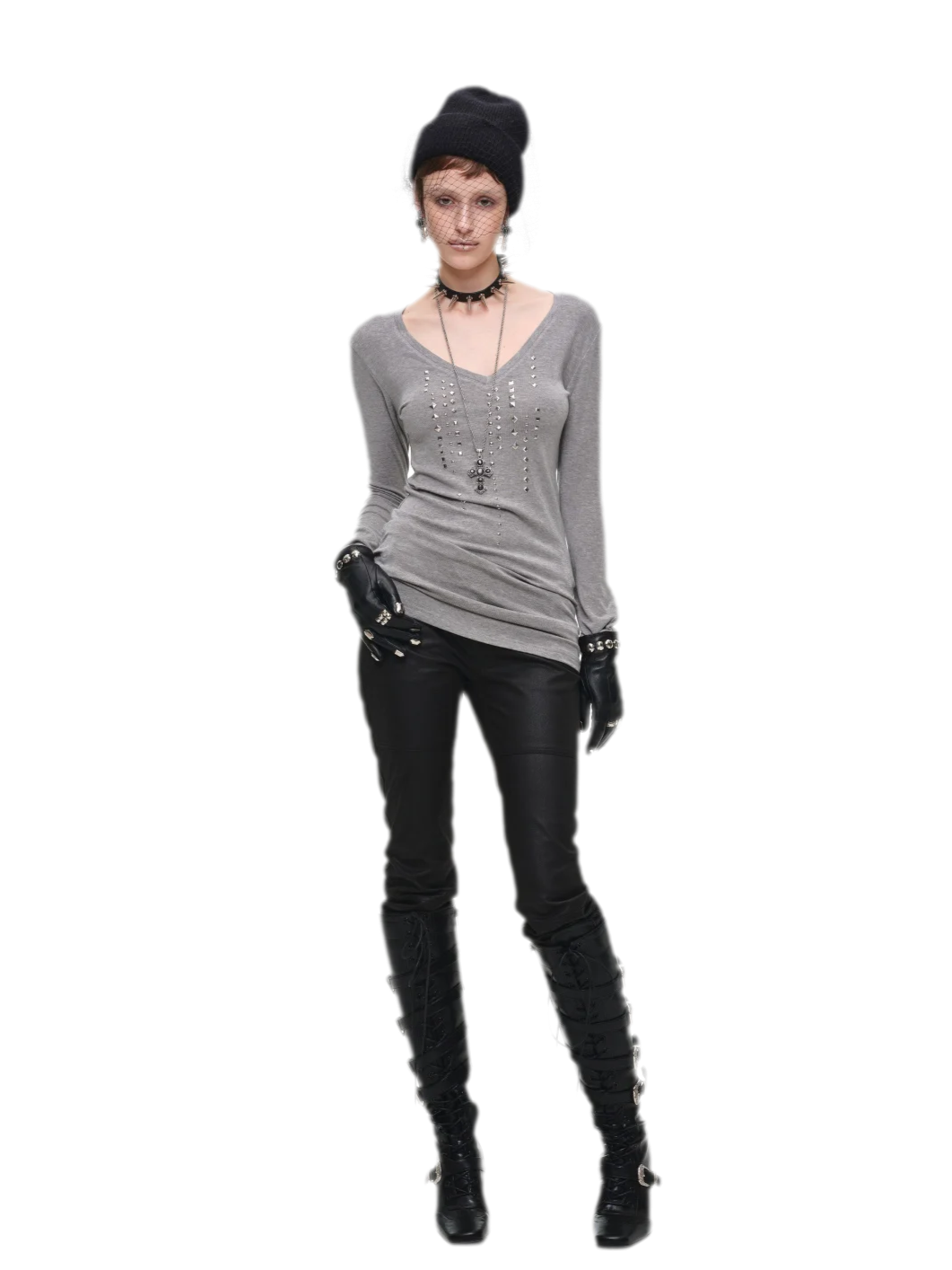 Rhinestone Fitted Knit Top
