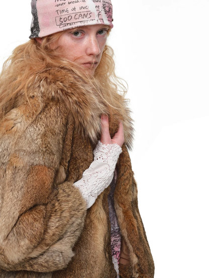 Chaqueta corta de cuello de piel de conejo 100% angora